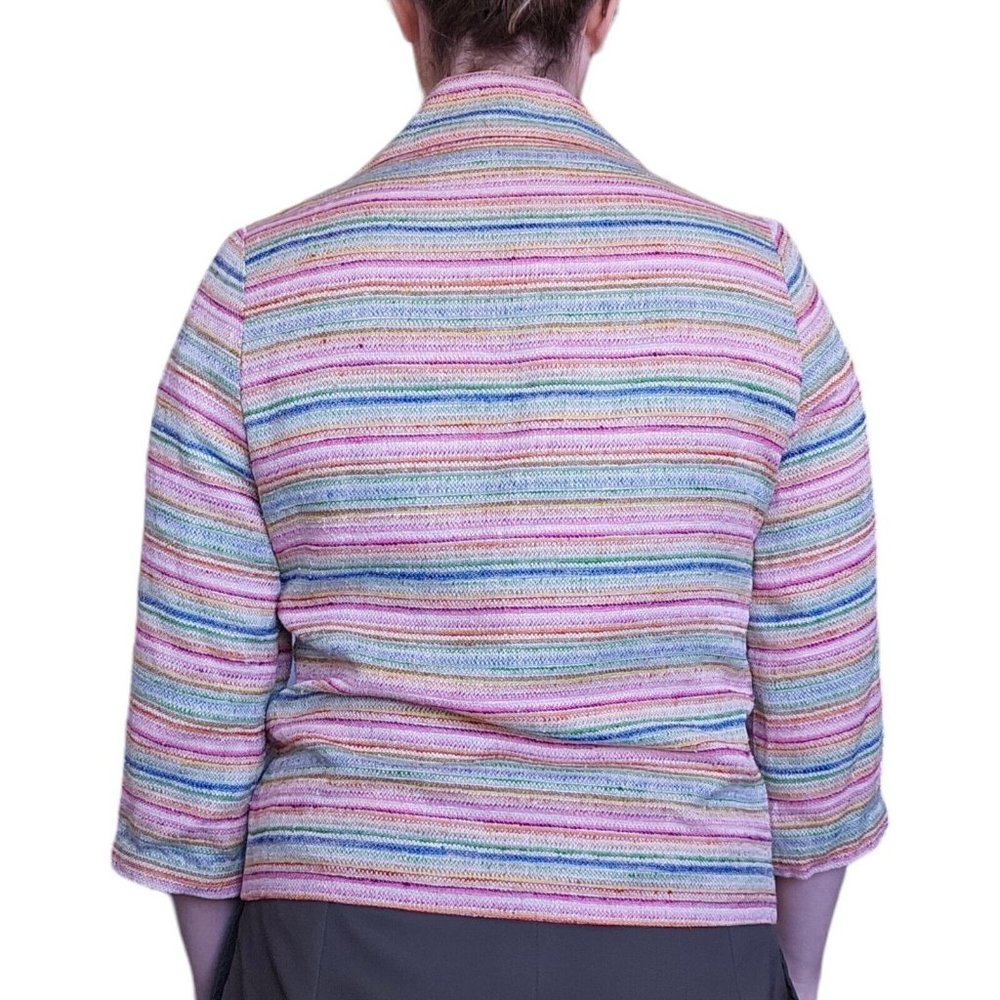 Vintage 60s 70s‎ Rainbow Striped Blazer Jacket Small Big Buttons Colorful Pink - Picture 9 of 14